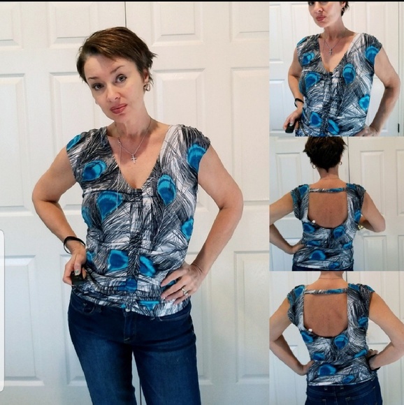 Trixxi Tops - Sexy Ruched Peacock Sleeveless shirt